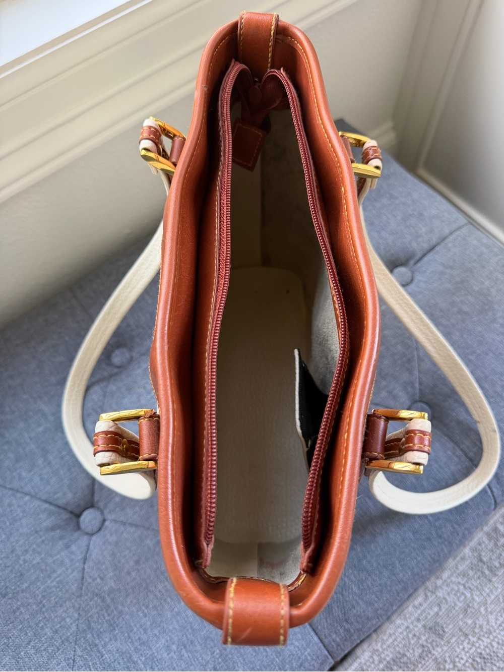 Dooney & Bourke Cream/bone and Brown Leather-Trim Tote Bag - Picture 5 of 6